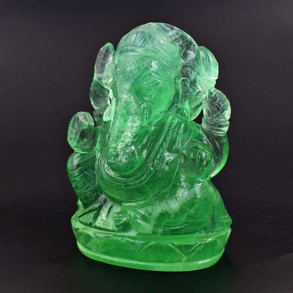 gemsmore:Artisian Hand Carved Green Fluorite Lord Ganesha