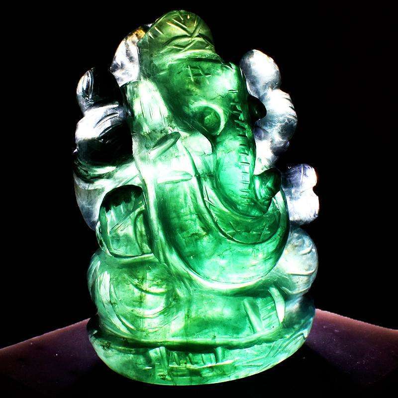 gemsmore:Artisian Hand Carved Green Fluorite Lord Ganesha Idol