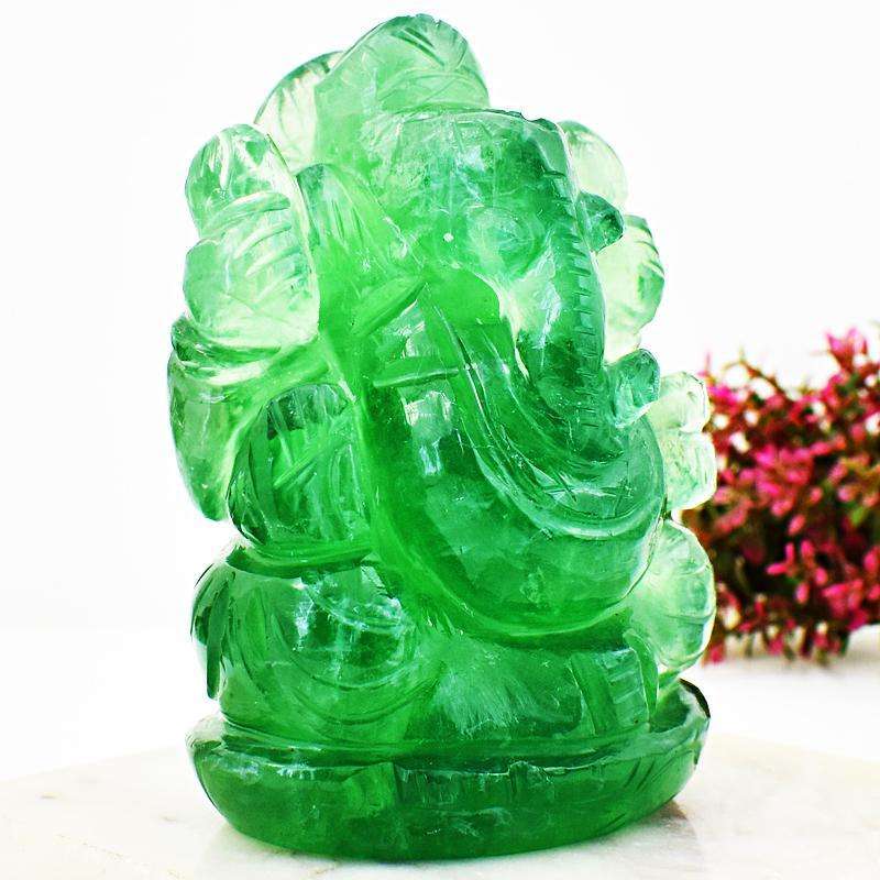 gemsmore:Artisian Hand Carved Green Fluorite Lord Ganesha Idol
