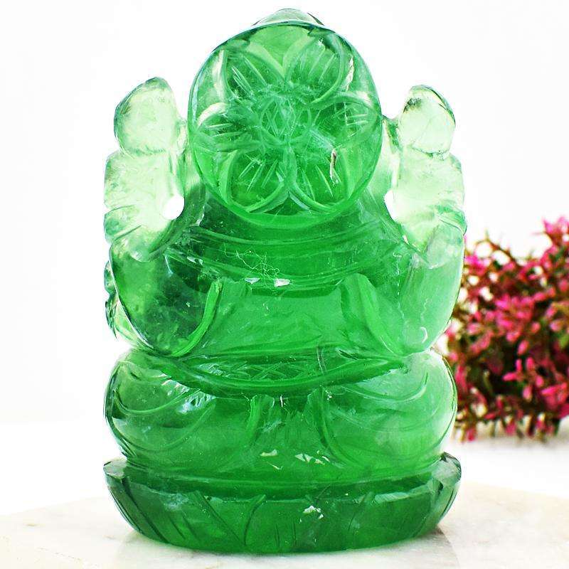 gemsmore:Artisian Hand Carved Green Fluorite Lord Ganesha Idol