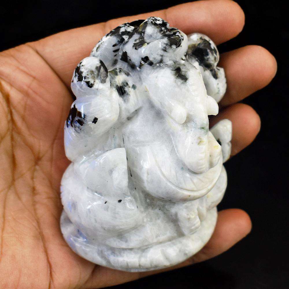 gemsmore:Artisian Hand Carved Moonstone Lord Ganesha Idol