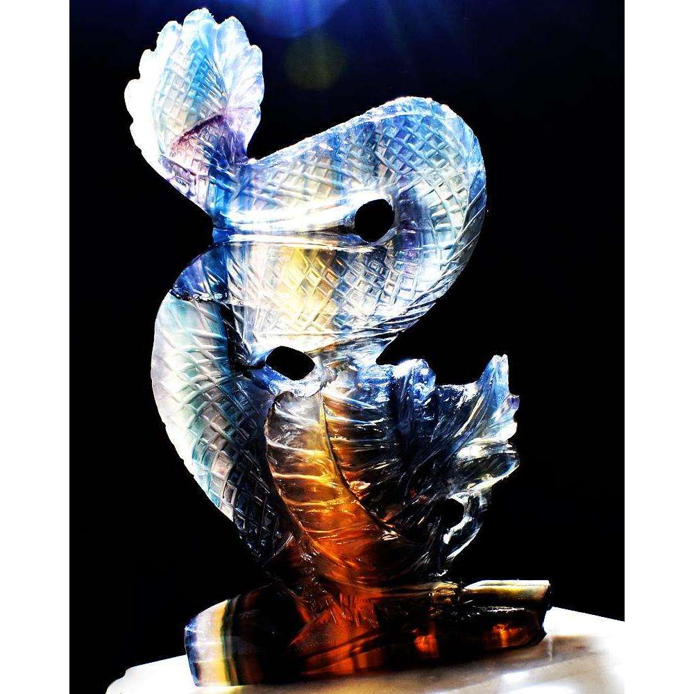 gemsmore:Artisian Hand Carved Multicolor Fluorite Standing Dragon