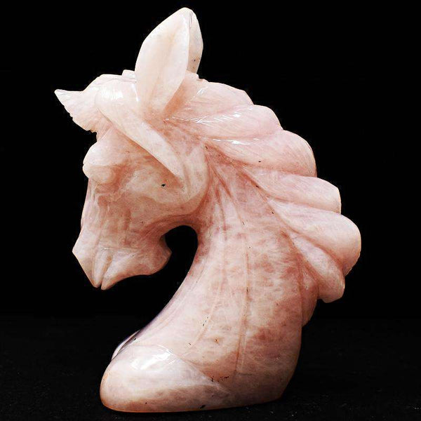 gemsmore:Artisian Hand Carved Pink Rose Quartz Horse Head