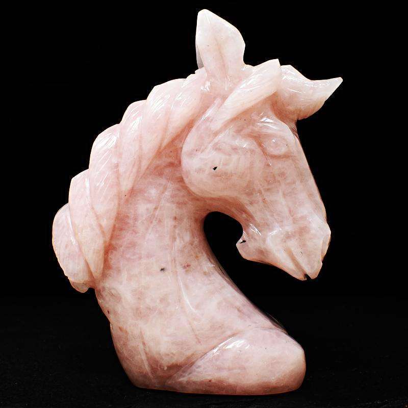 gemsmore:Artisian Hand Carved Pink Rose Quartz Horse Head