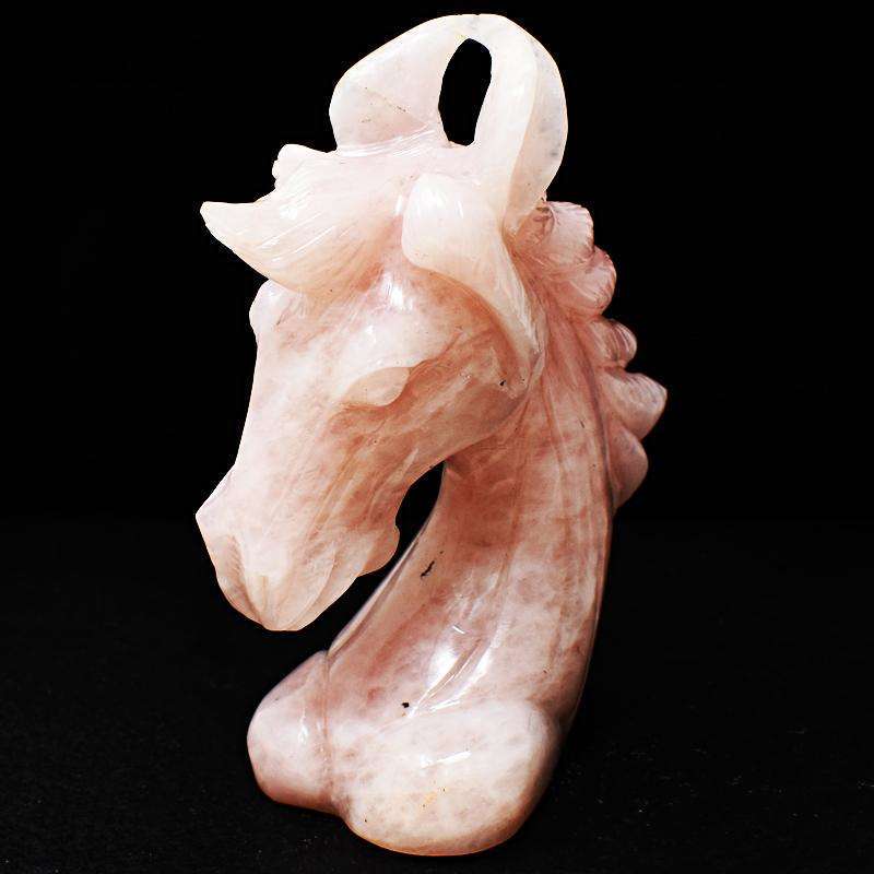 gemsmore:Artisian Hand Carved Pink Rose Quartz Horse Head