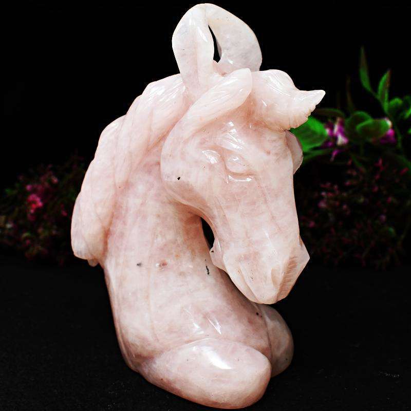 gemsmore:Artisian Hand Carved Pink Rose Quartz Horse Head