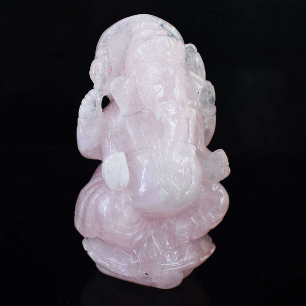 gemsmore:Artisian Hand Carved Pink Rose Quartz Lord Ganesha Idol