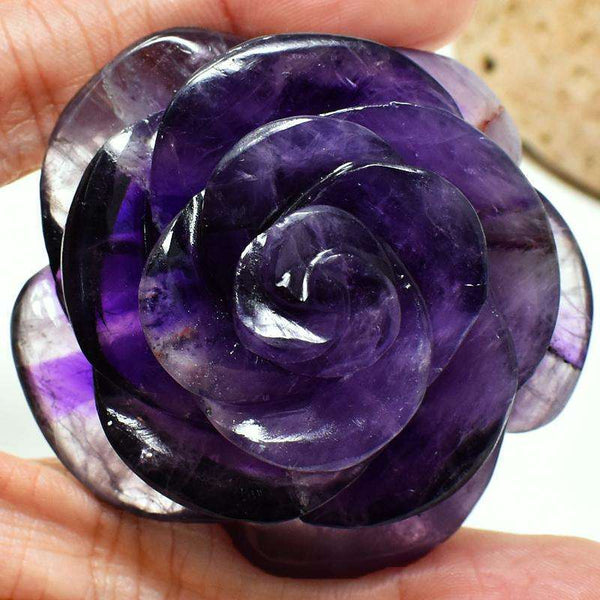 gemsmore:Artisian Hand Carved Purple Amethyst Rose