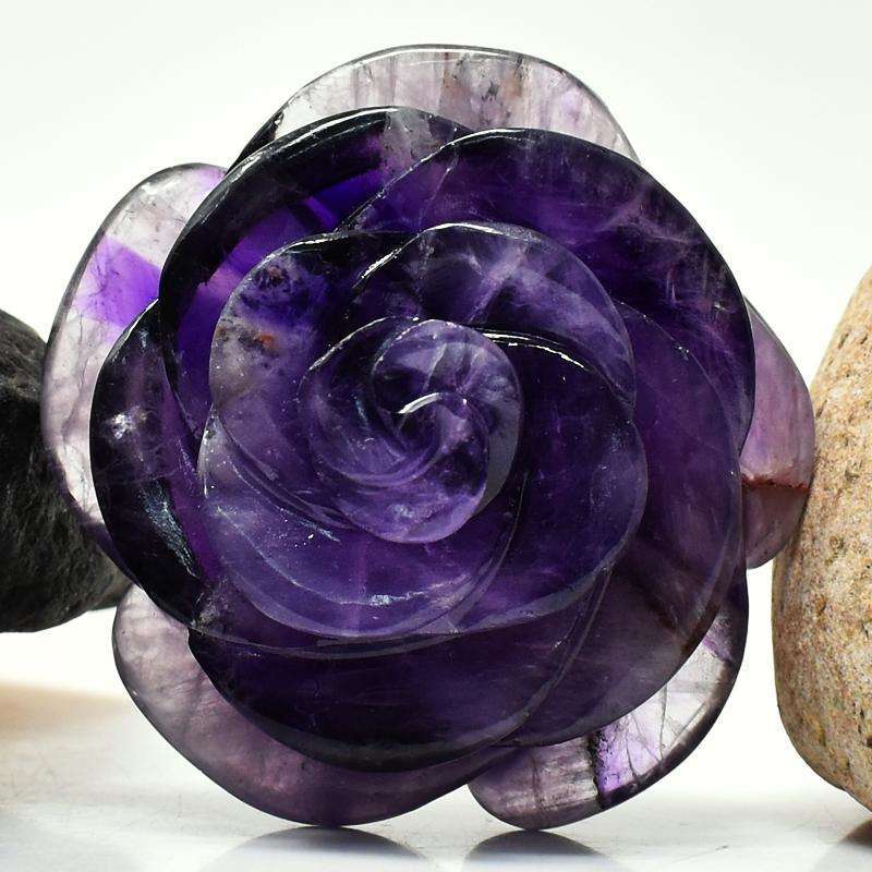 gemsmore:Artisian Hand Carved Purple Amethyst Rose