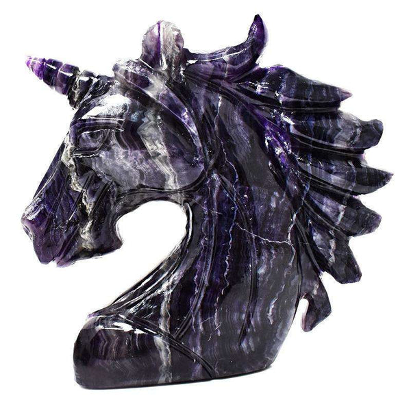 gemsmore:Artisian Hand Carved Purple Fluorite Unicorn Head
