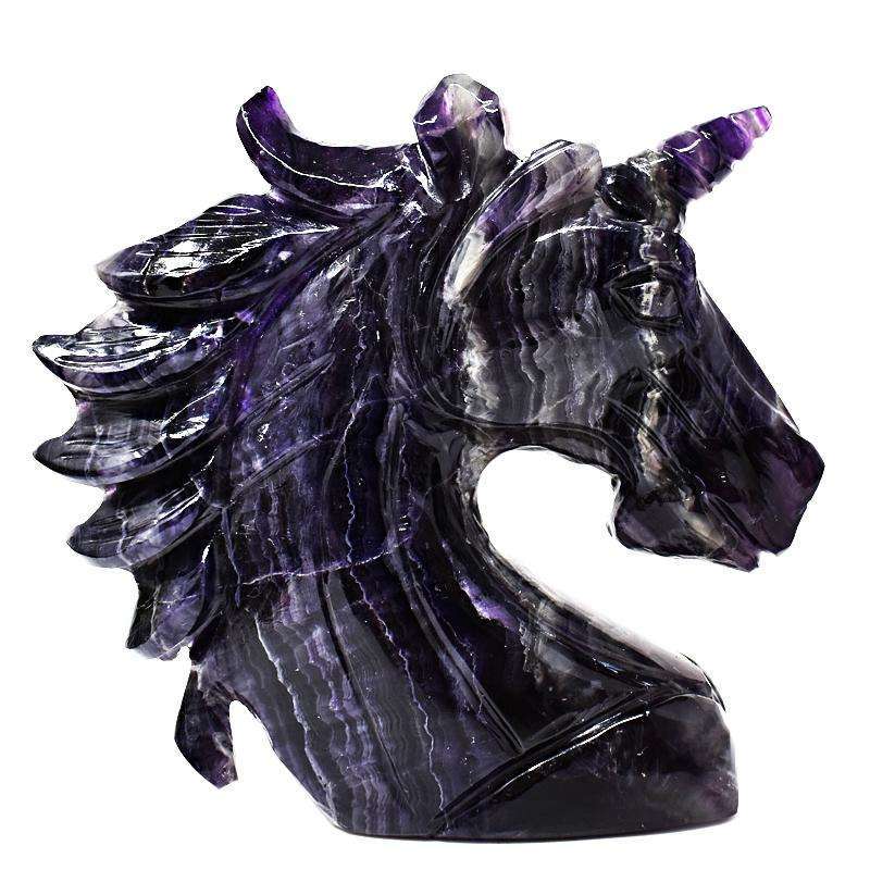 gemsmore:Artisian Hand Carved Purple Fluorite Unicorn Head