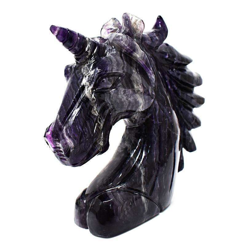 gemsmore:Artisian Hand Carved Purple Fluorite Unicorn Head