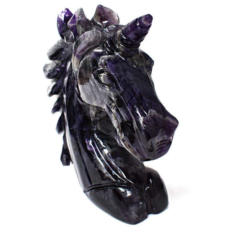 gemsmore:Artisian Hand Carved Purple Fluorite Unicorn Head