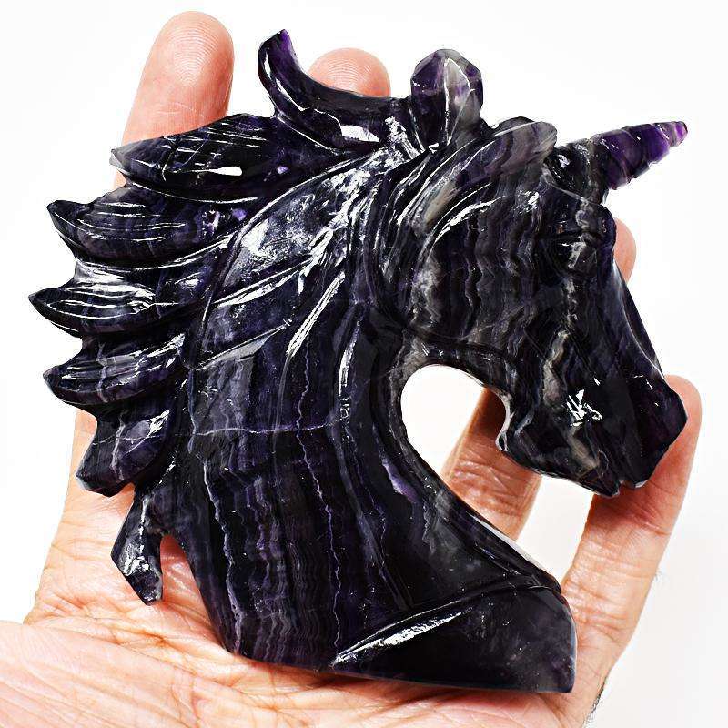 gemsmore:Artisian Hand Carved Purple Fluorite Unicorn Head