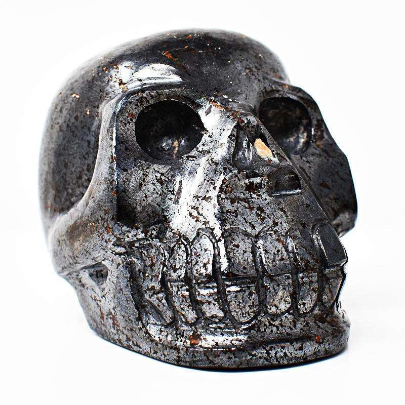gemsmore:Artisian Hand Carved Silver Hematite Skull