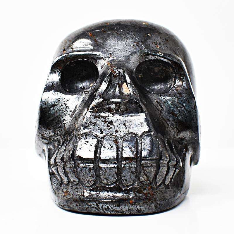 gemsmore:Artisian Hand Carved Silver Hematite Skull
