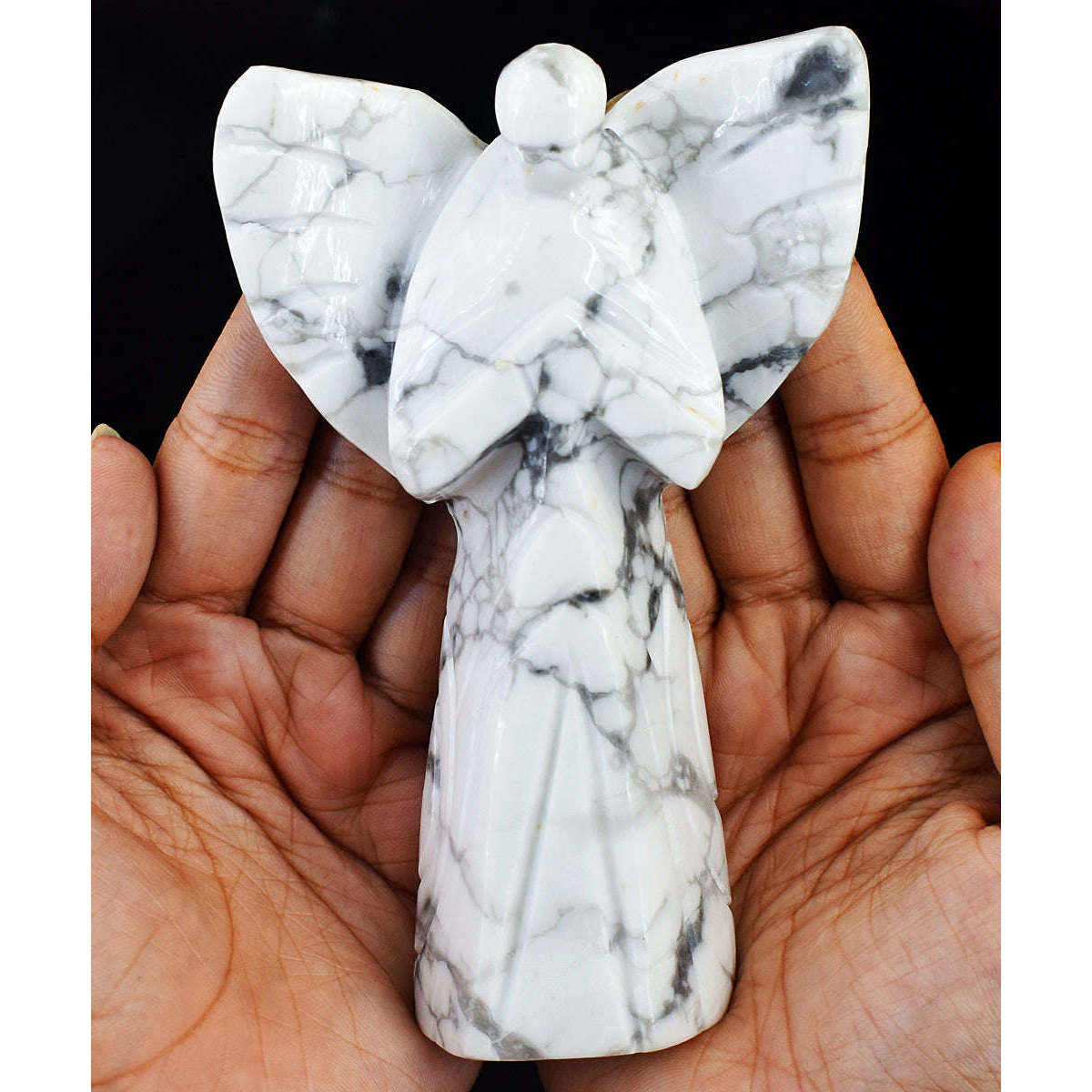 gemsmore:Artisian Howlite Hand Carved Genuine Crystal Gemstone Carving Praying Angel