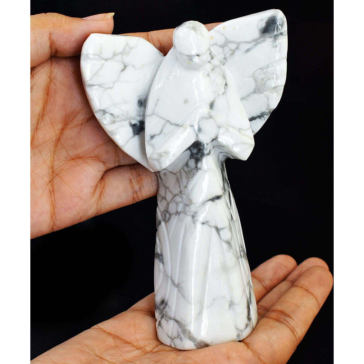gemsmore:Artisian Howlite Hand Carved Genuine Crystal Gemstone Carving Praying Angel