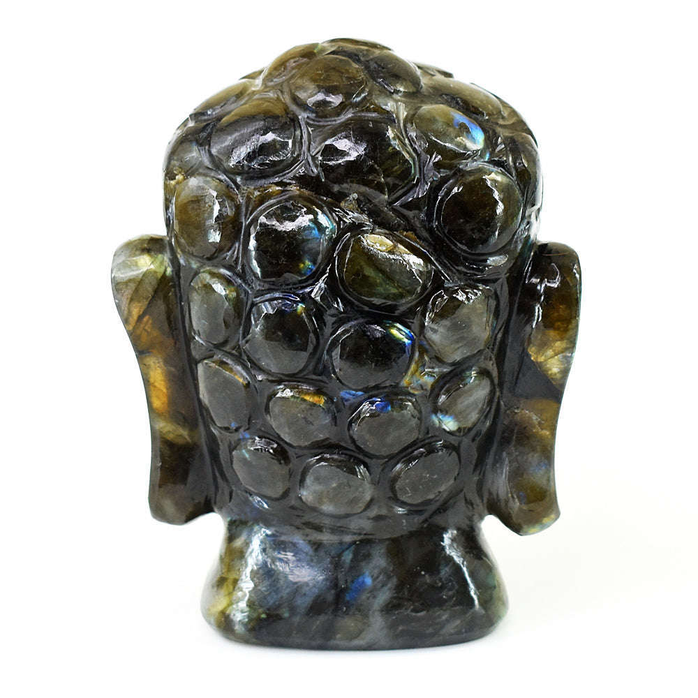 gemsmore:Artisian Labradorite Hand Carved Genuine Crystal Gemstone Carving Buddha Head