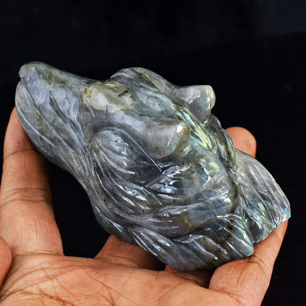 gemsmore:Artisian Labradorite Hand Carved Genuine Crystal Gemstone Carving Dog