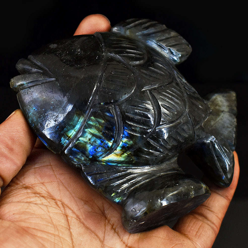 gemsmore:Artisian Labradorite Hand Carved Genuine Crystal Gemstone Carving Fish