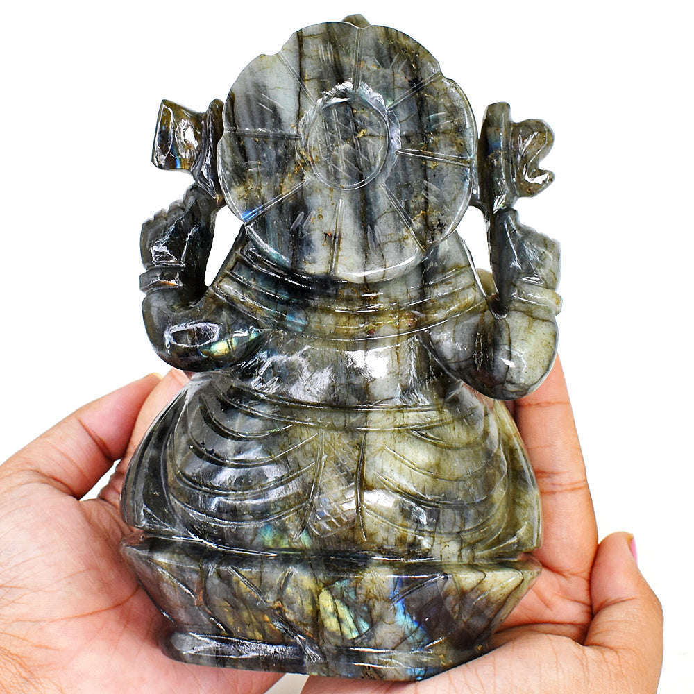gemsmore:Artisian Labradorite  Hand Carved Genuine Crystal Gemstone Carving Huge Lord Ganesha