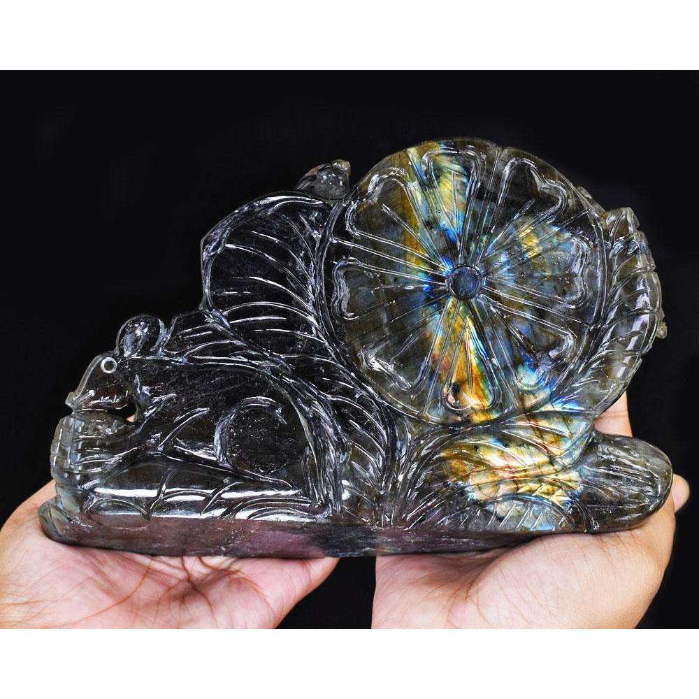 gemsmore:Artisian Labradorite Hand Carved Genuine Crystal Gemstone Carving Huge Lord Ganesha