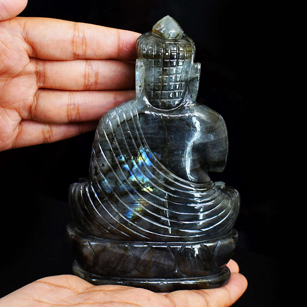 gemsmore:Artisian Labradorite Hand Carved Genuine Crystal Gemstone Carving Lord Buddha