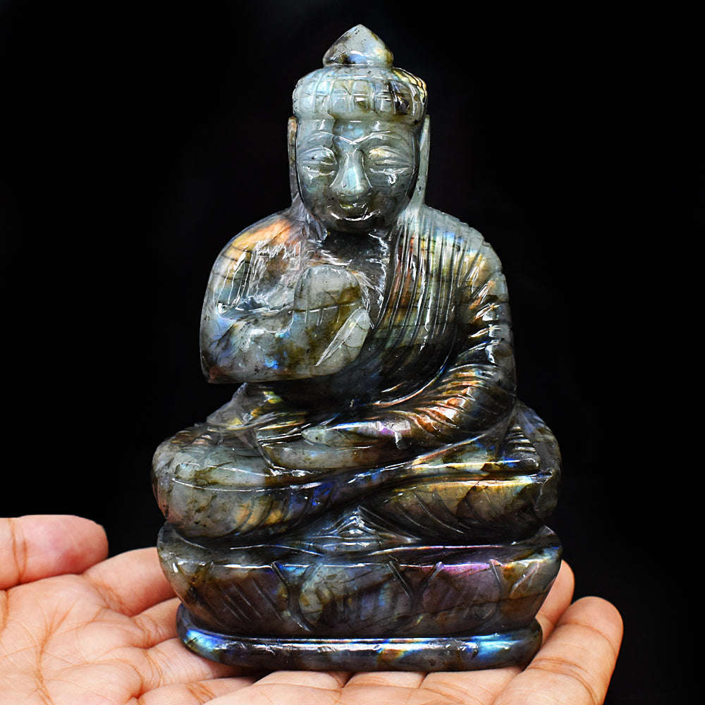 gemsmore:Artisian Labradorite Hand Carved Genuine Crystal Gemstone Carving Lord Buddha