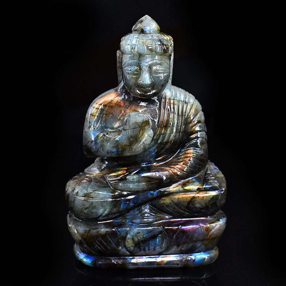 gemsmore:Artisian Labradorite Hand Carved Genuine Crystal Gemstone Carving Lord Buddha