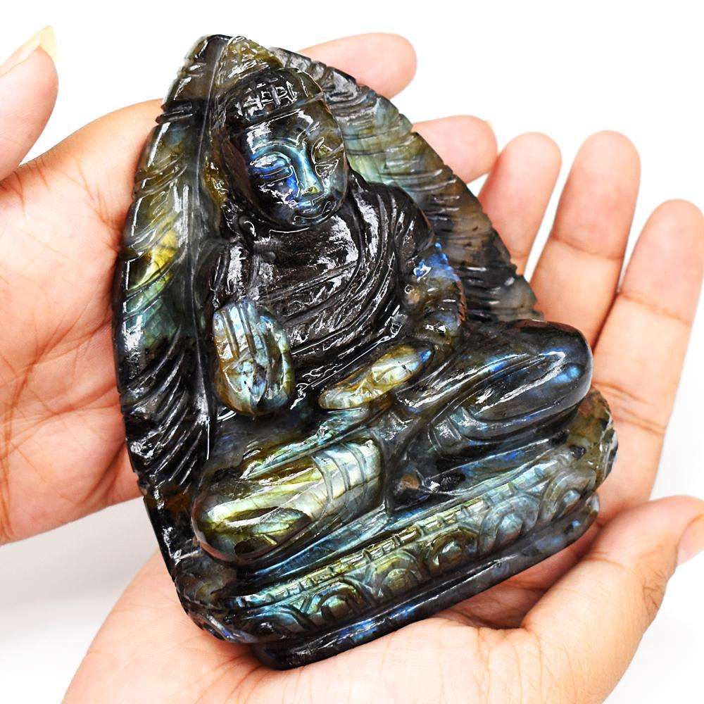 gemsmore:Artisian Labradorite Hand Carved Genuine Crystal Gemstone Carving Lord Buddha