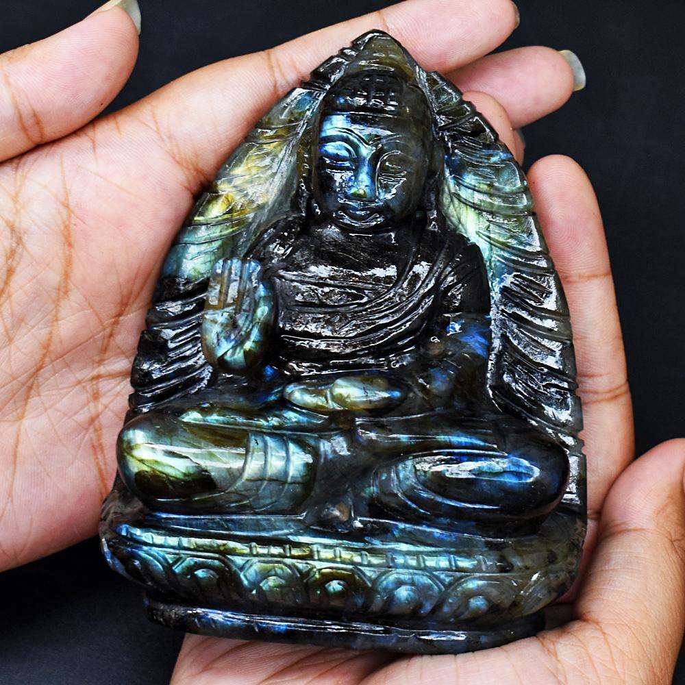 gemsmore:Artisian Labradorite Hand Carved Genuine Crystal Gemstone Carving Lord Buddha