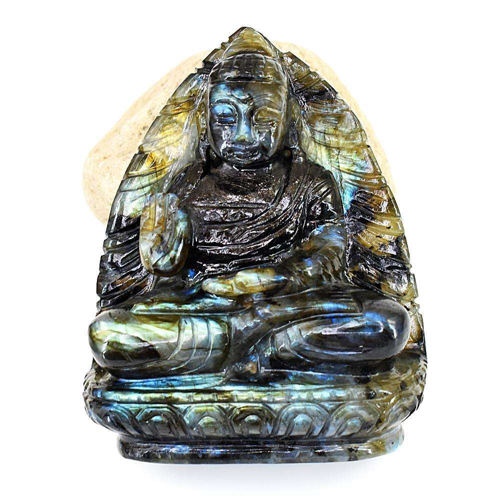 gemsmore:Artisian Labradorite Hand Carved Genuine Crystal Gemstone Carving Lord Buddha