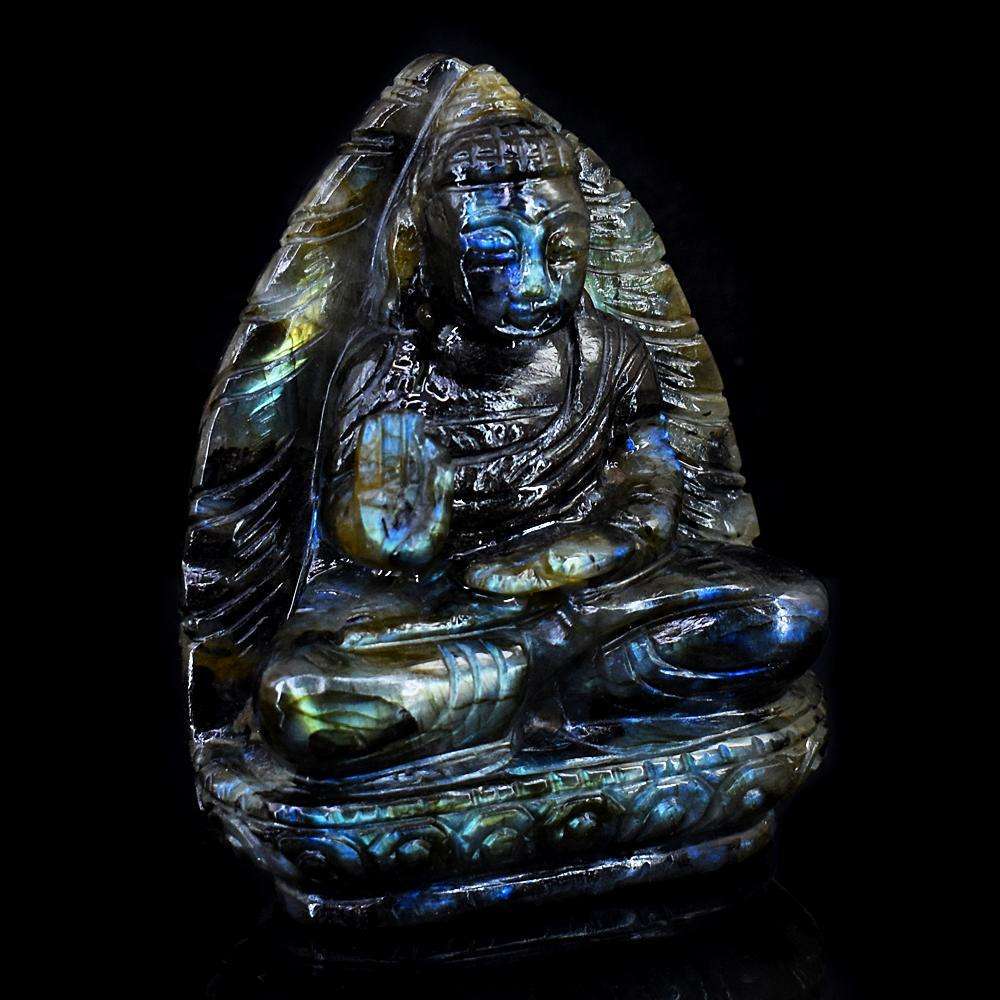 gemsmore:Artisian Labradorite Hand Carved Genuine Crystal Gemstone Carving Lord Buddha