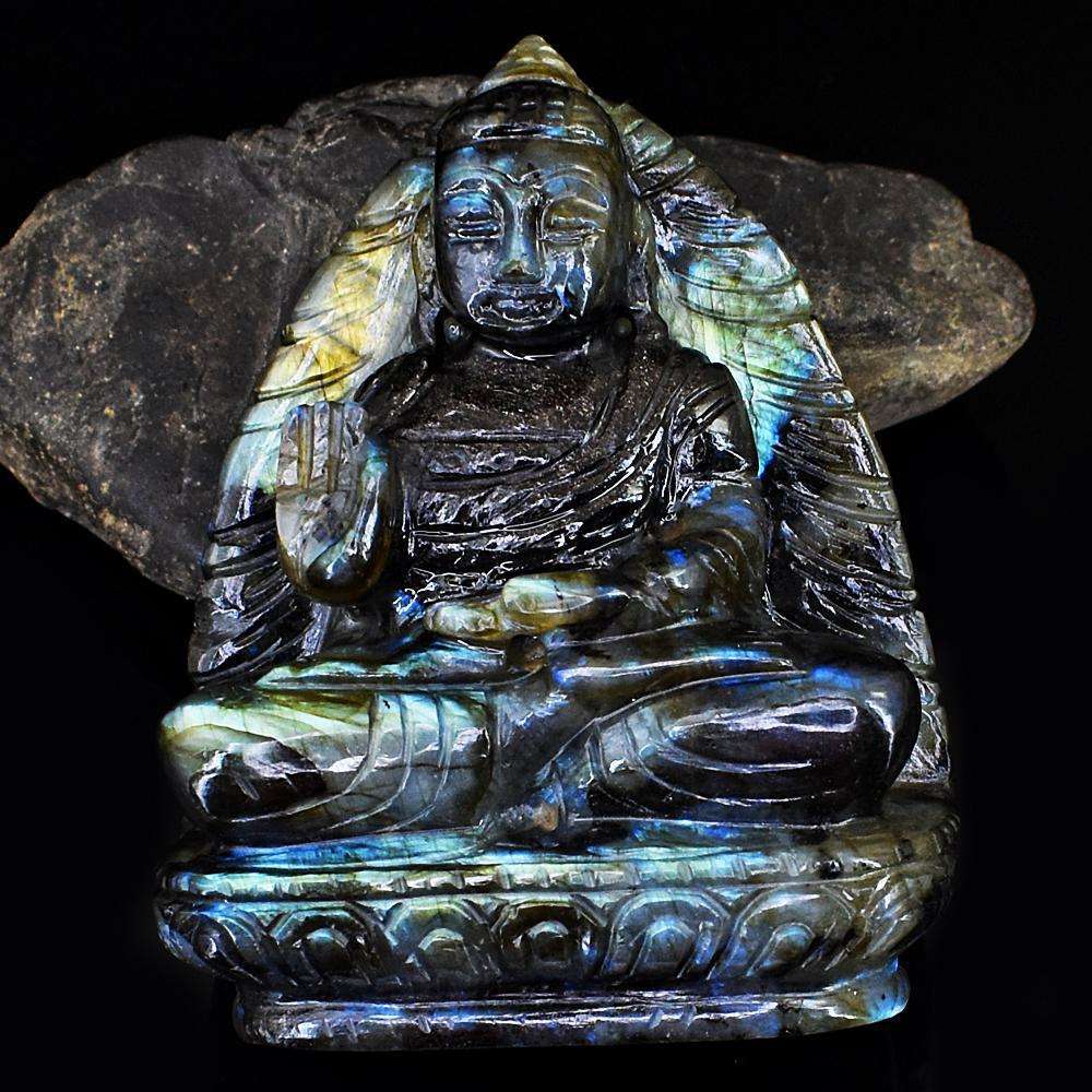 gemsmore:Artisian Labradorite Hand Carved Genuine Crystal Gemstone Carving Lord Buddha