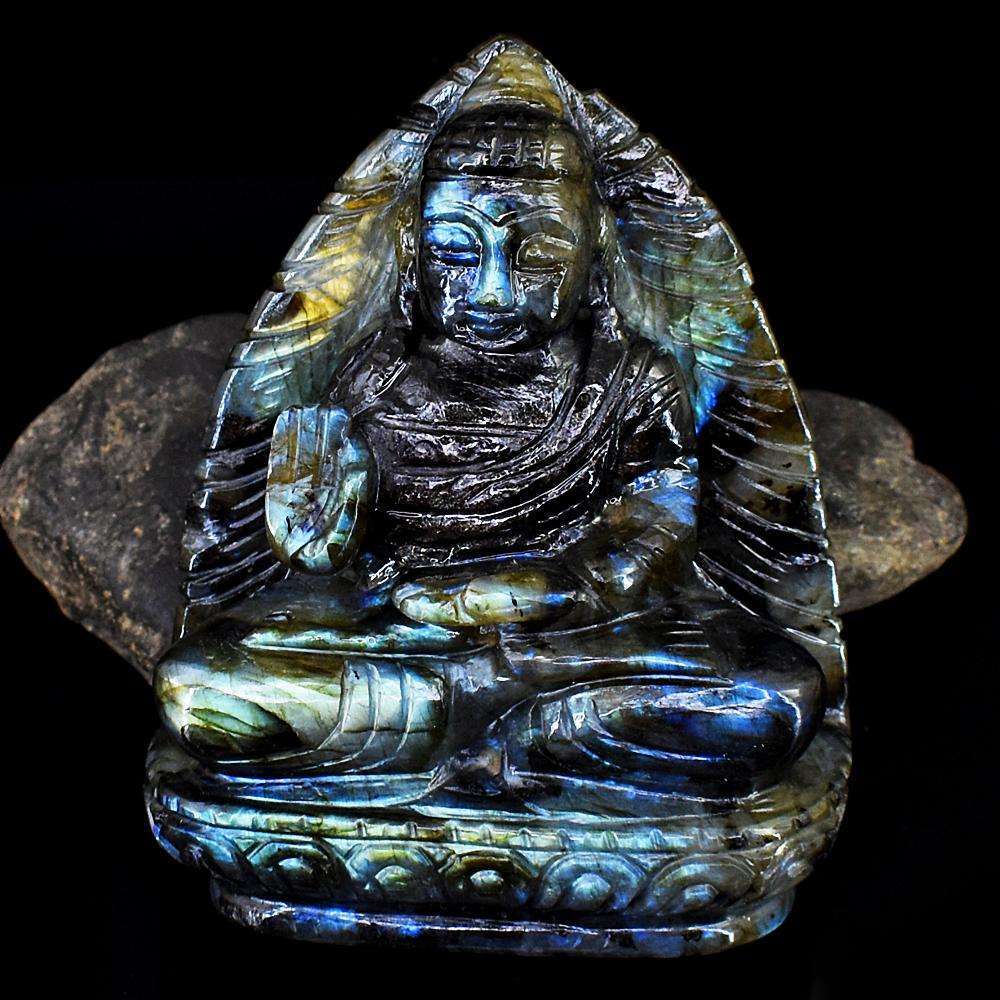 gemsmore:Artisian Labradorite Hand Carved Genuine Crystal Gemstone Carving Lord Buddha