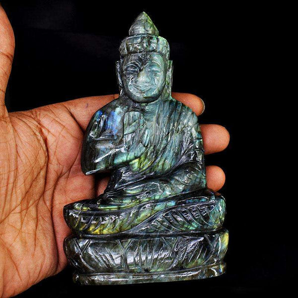 gemsmore:Artisian Labradorite Hand Carved Genuine Crystal Gemstone Carving Lord Buddha