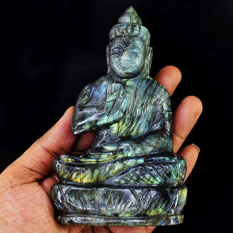 gemsmore:Artisian Labradorite Hand Carved Genuine Crystal Gemstone Carving Lord Buddha