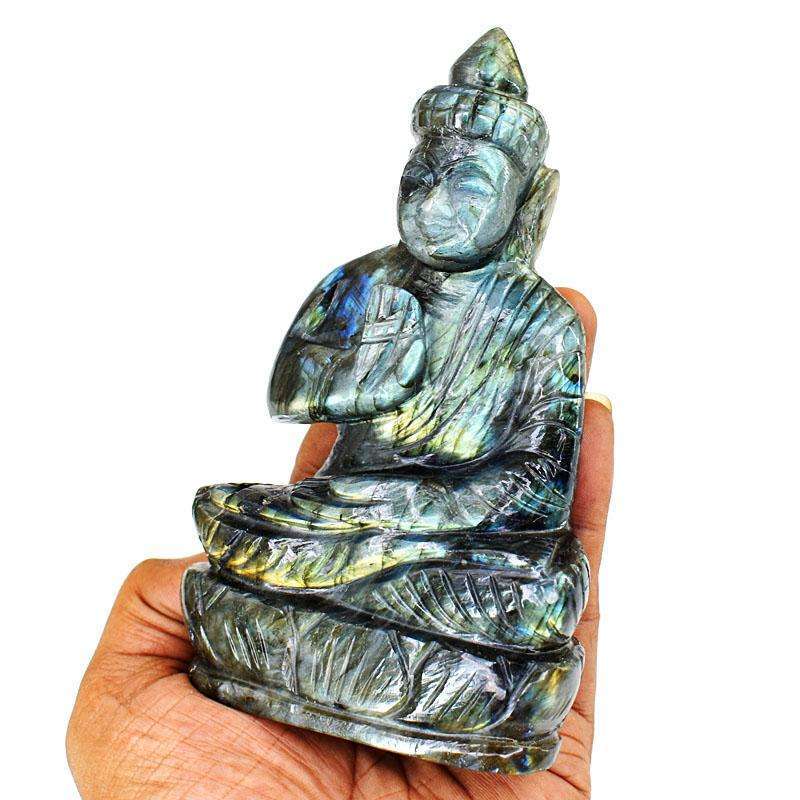 gemsmore:Artisian Labradorite Hand Carved Genuine Crystal Gemstone Carving Lord Buddha