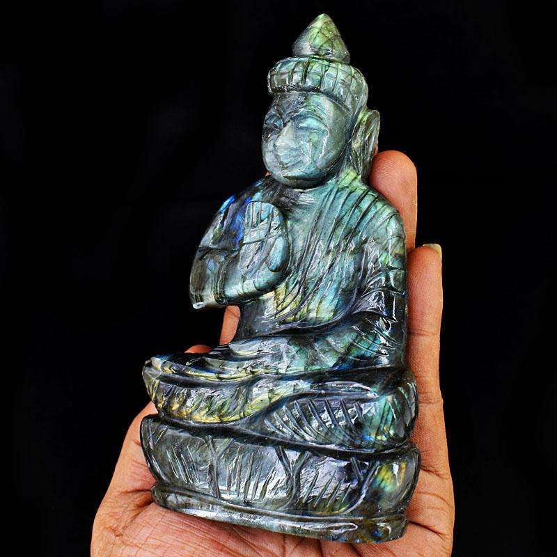 gemsmore:Artisian Labradorite Hand Carved Genuine Crystal Gemstone Carving Lord Buddha