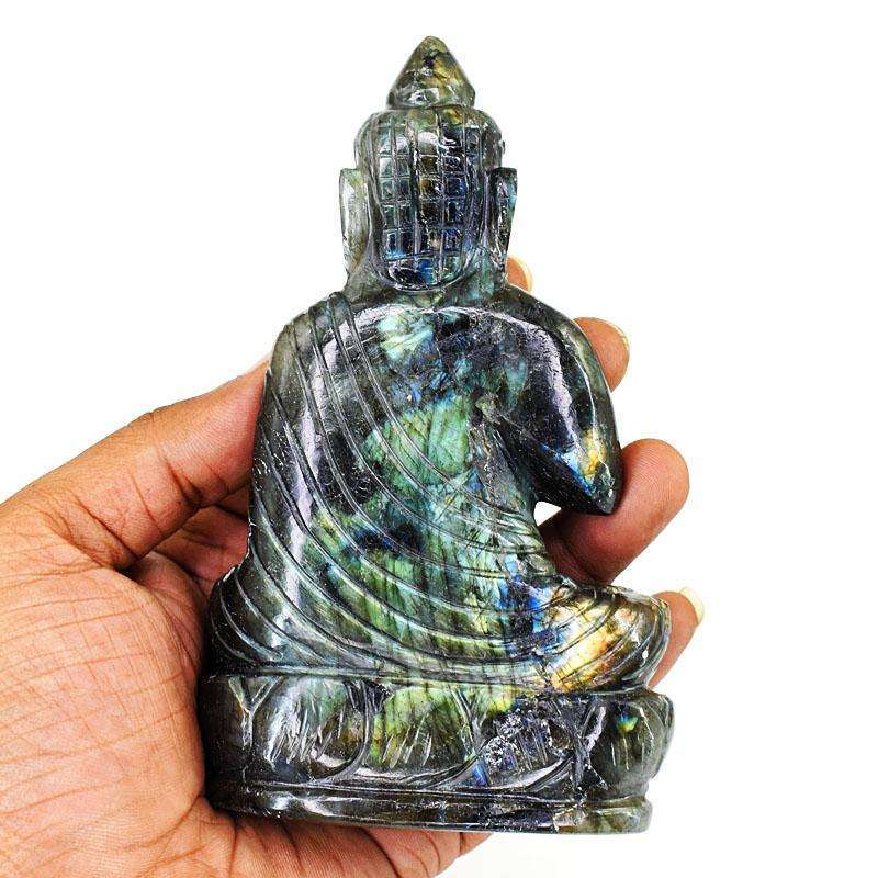 gemsmore:Artisian Labradorite Hand Carved Genuine Crystal Gemstone Carving Lord Buddha