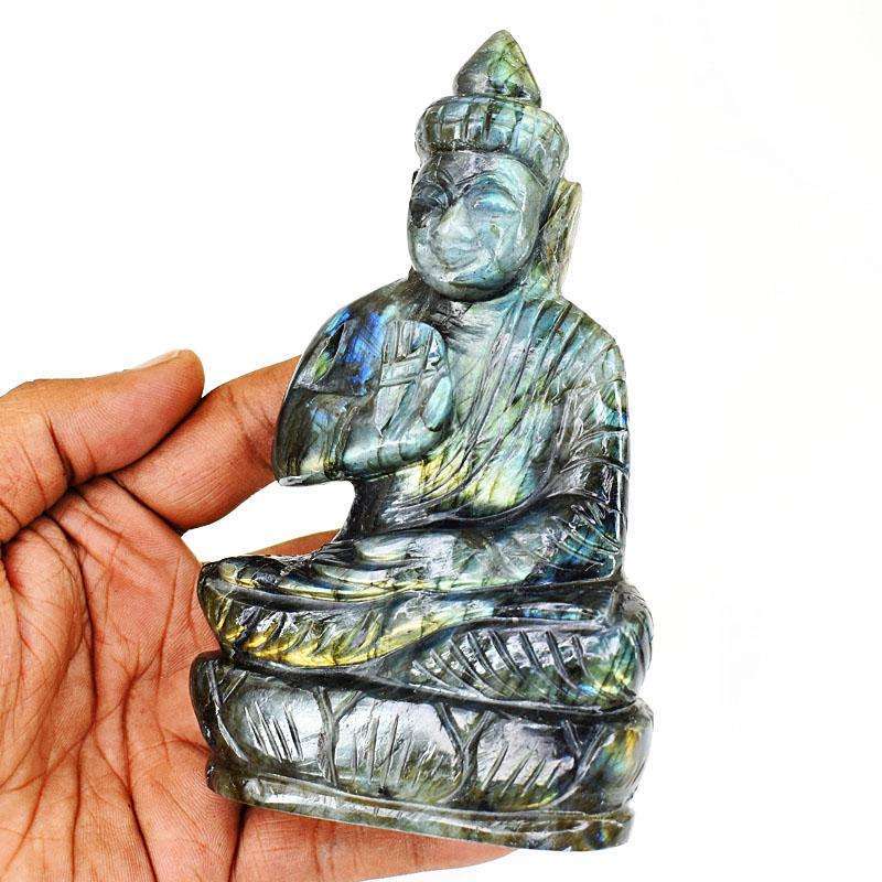 gemsmore:Artisian Labradorite Hand Carved Genuine Crystal Gemstone Carving Lord Buddha