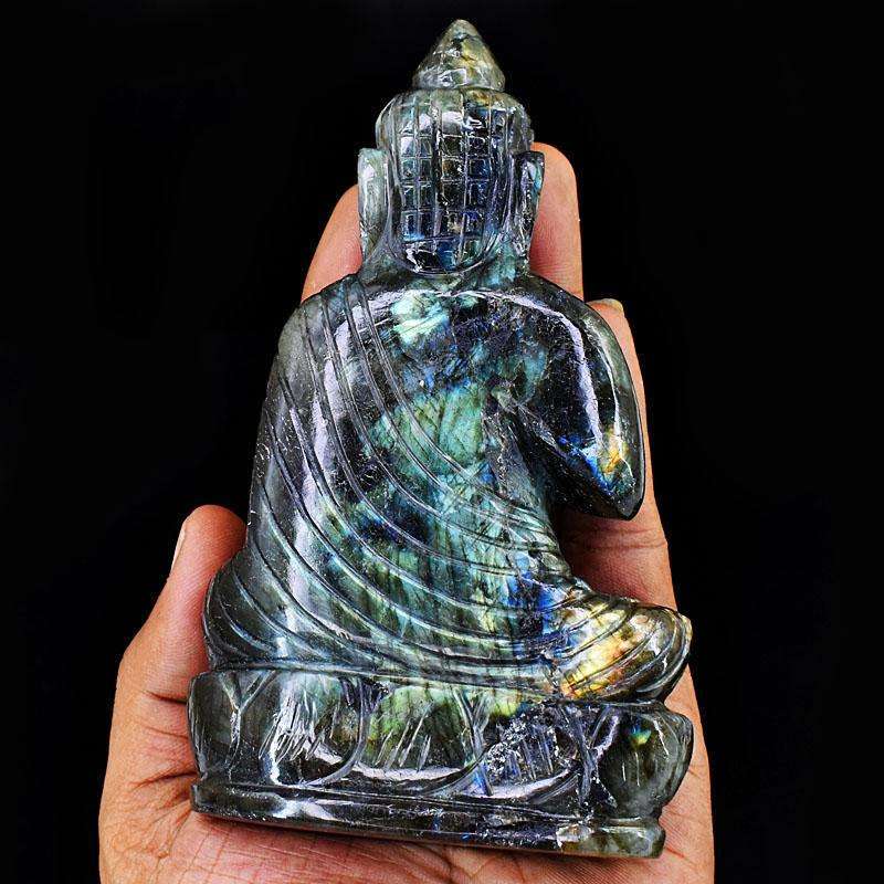 gemsmore:Artisian Labradorite Hand Carved Genuine Crystal Gemstone Carving Lord Buddha