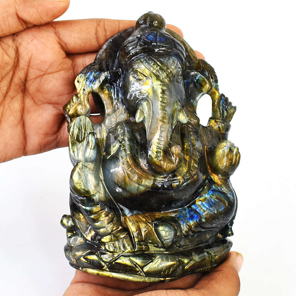 gemsmore:Artisian Labradorite  Hand Carved Genuine Crystal Gemstone Carving Lord Ganesha