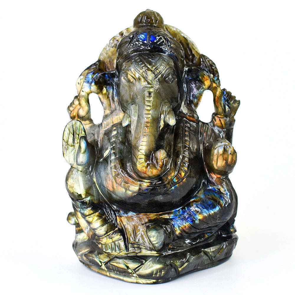 gemsmore:Artisian Labradorite  Hand Carved Genuine Crystal Gemstone Carving Lord Ganesha