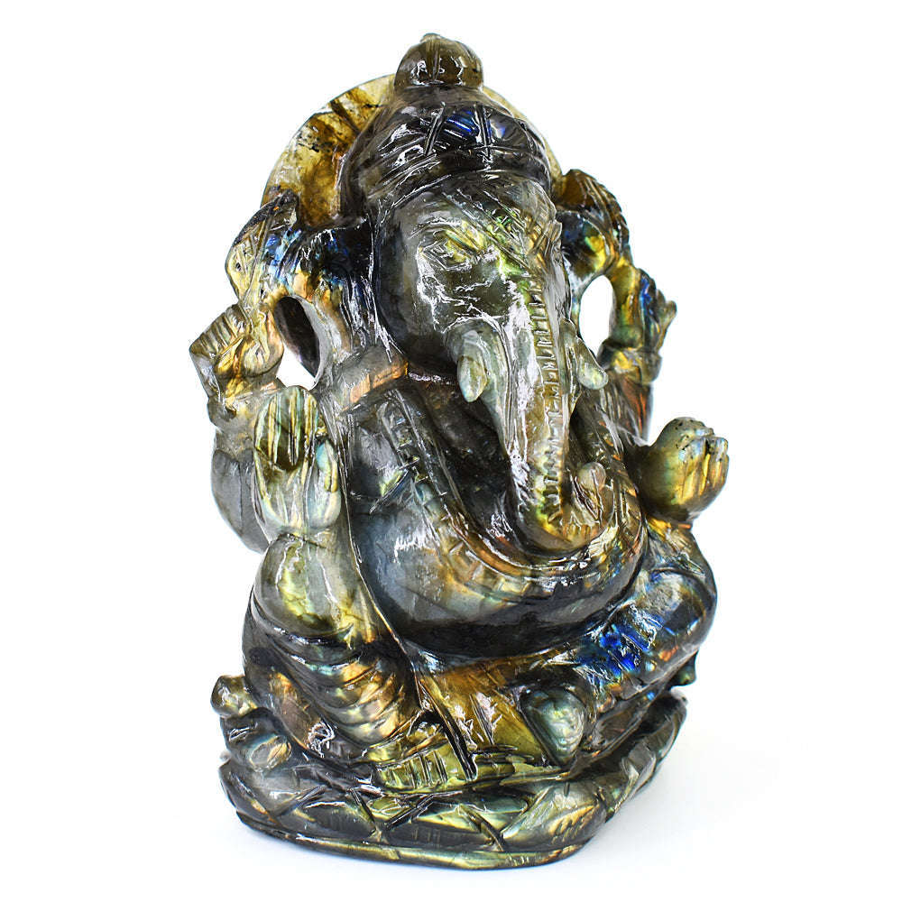 gemsmore:Artisian Labradorite  Hand Carved Genuine Crystal Gemstone Carving Lord Ganesha