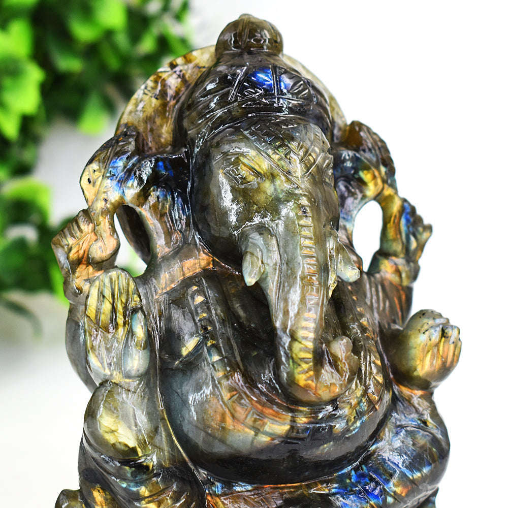 gemsmore:Artisian Labradorite  Hand Carved Genuine Crystal Gemstone Carving Lord Ganesha