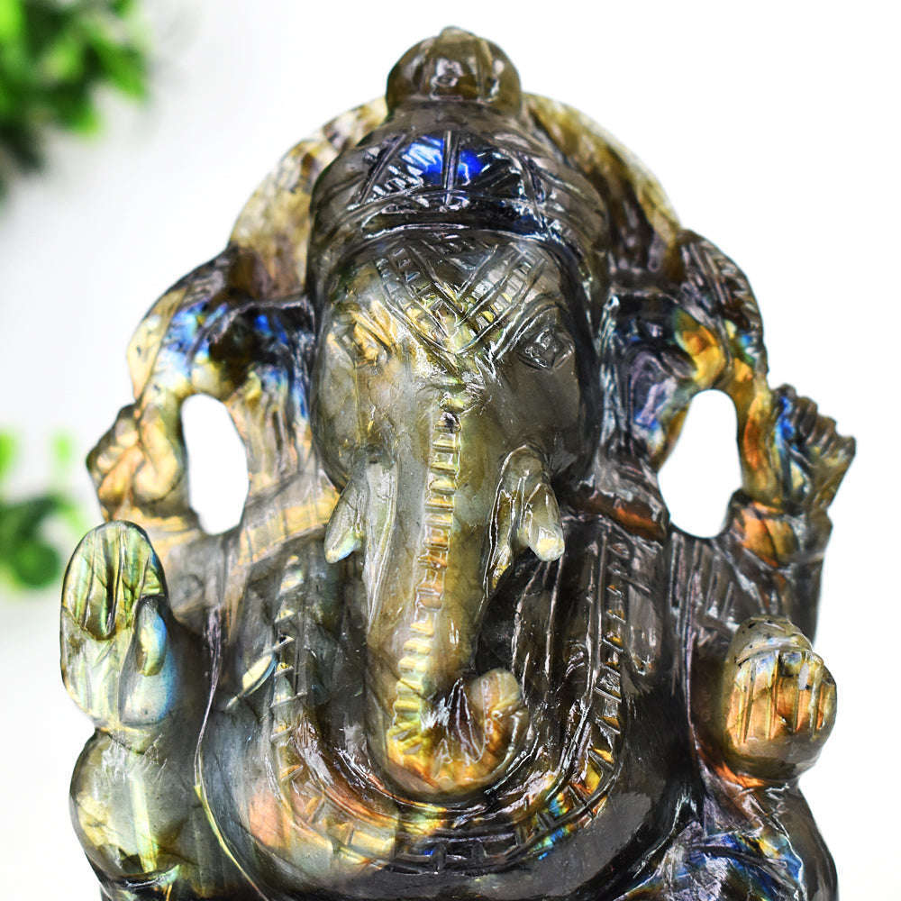 gemsmore:Artisian Labradorite  Hand Carved Genuine Crystal Gemstone Carving Lord Ganesha