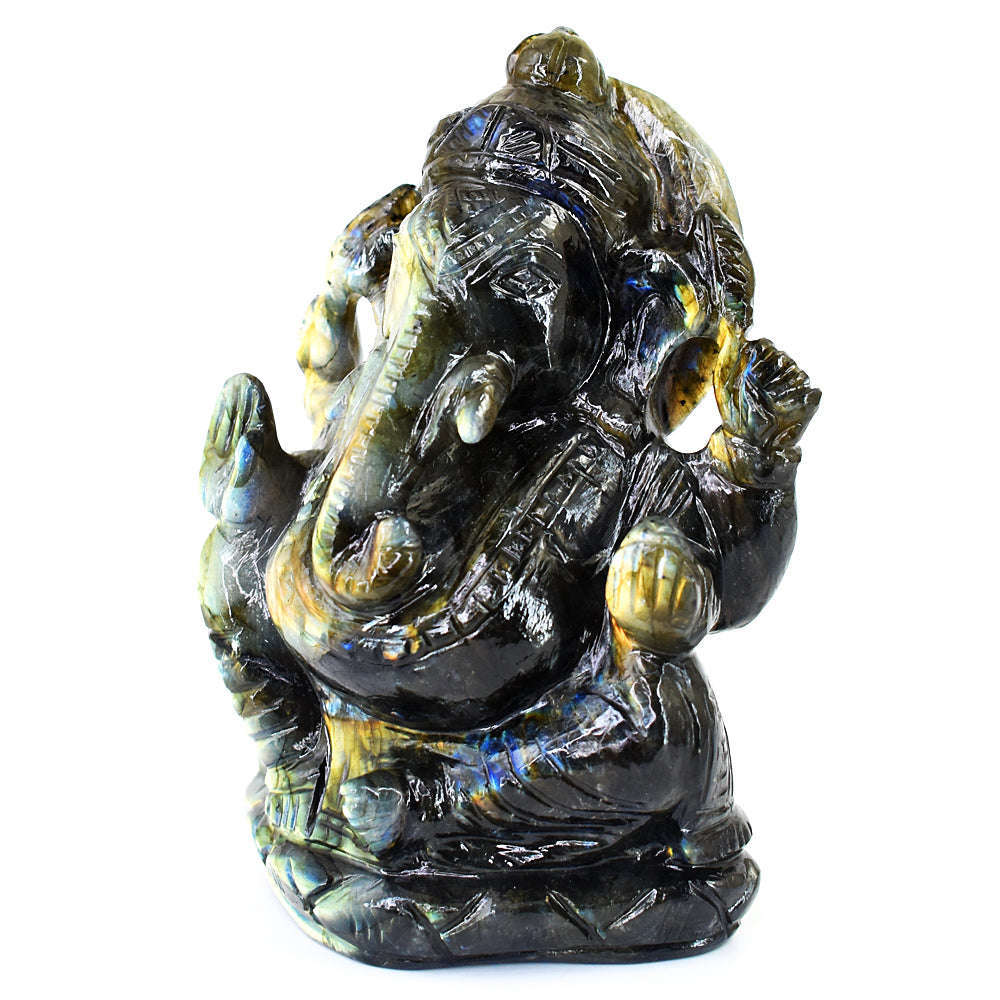 gemsmore:Artisian Labradorite  Hand Carved Genuine Crystal Gemstone Carving Lord Ganesha