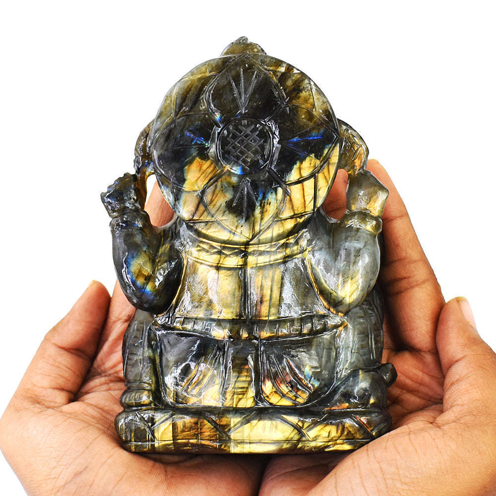 gemsmore:Artisian Labradorite  Hand Carved Genuine Crystal Gemstone Carving Lord Ganesha